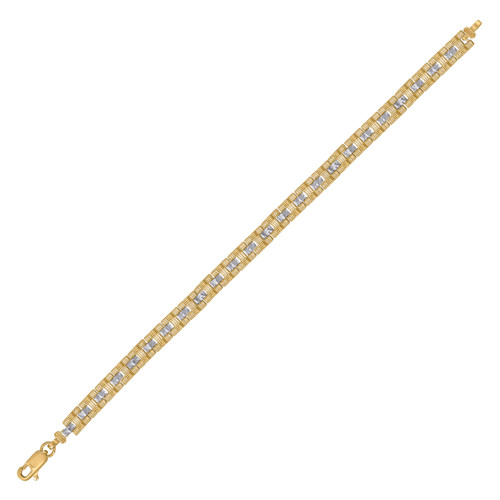 Genuine 10K Two Tone Gold Women's Diamond Cut 6mm Fancy Bar H Link 8" Bracelet