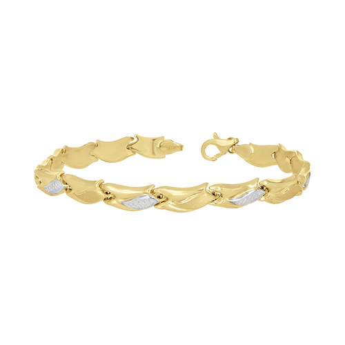 Real 10K Two Tone Gold Women's D/C 7mm Swimming Fish Motif Stampato 8" Bracelet