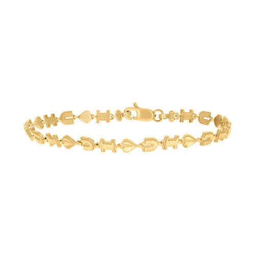Real 10K Yellow Gold Women's D/C Milgrain Edge 5mm I LOVE YOU Link 8" Bracelet