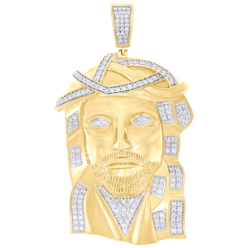10K Yellow Gold Natural Daimond Messiah Jesus Christ Pendant 3.75" Charm 4.87 CT