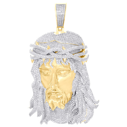 10K Yellow Gold Natural Diamond Mens Messiah Iced Out Jesus Face Pendant 7.25 CT