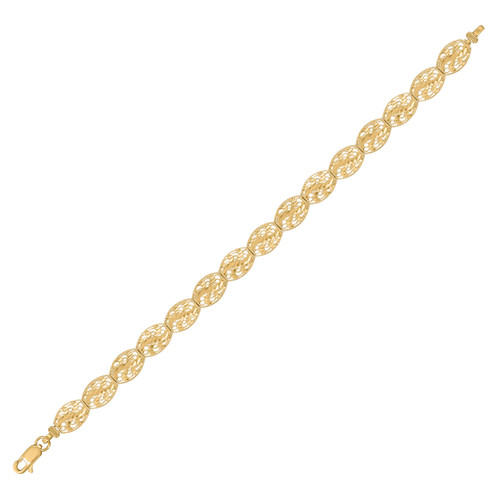 Real 10K Yellow Gold Women's Diamond Cut 8.5mm Filigree Oval Link 8" Bracelet