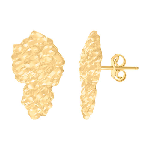 10K Yellow Gold Unisex Diamond Cut 20mm Nugget Pattern Stud Earrings Push Backs