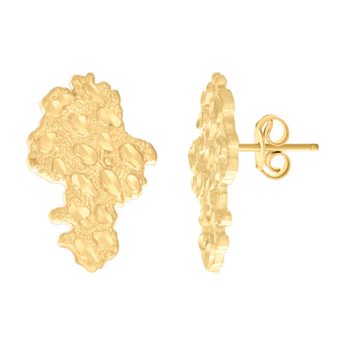 10K Yellow Gold Unisex Diamond Cut 19mm Nugget Pattern Stud Earrings Push Backs