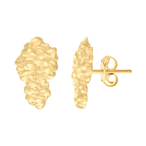 10K Yellow Gold Unisex Diamond Cut 17mm Nugget Pattern Stud Earrings Push Backs