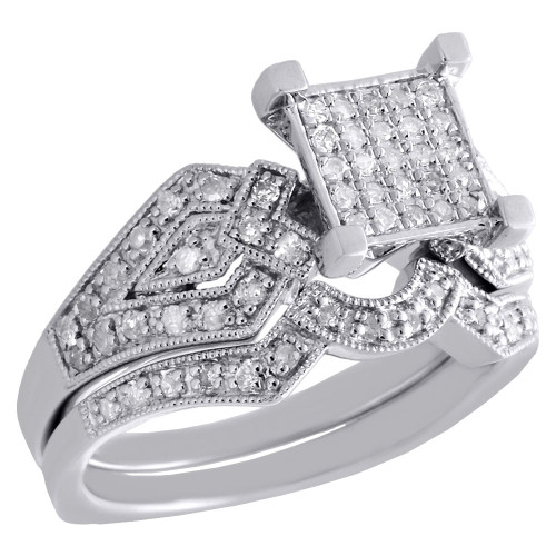 Diamond Wedding Bridal Set Filigree Engagement Ring 925 Sterling Silver 0.36 Ct.