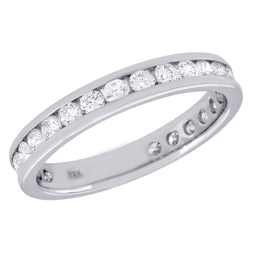 14k White Gold Round Diamond Channel Set Wedding Engagement Eternity Band 1 Ct.