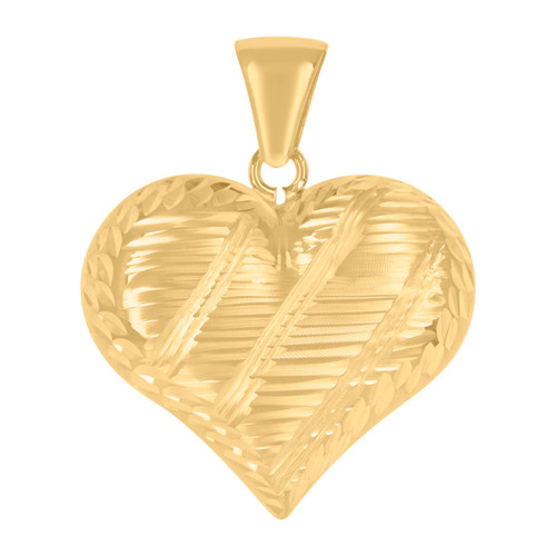 10K Yellow Gold Women's 1" Diamond Cut Love Charm Unique Pattern Heart Pendant