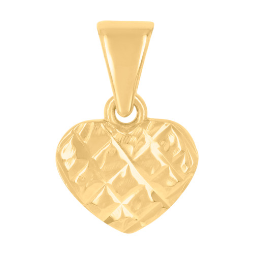 10K Yellow Gold Women's 1/2" Diamond Cut Love Charm Square Pattern Heart Pendant