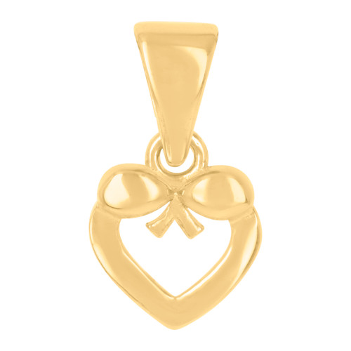 10K Yellow Gold Womens Polished 1/2" Love Charm Open Heart w/ Puffed Bow Pendant