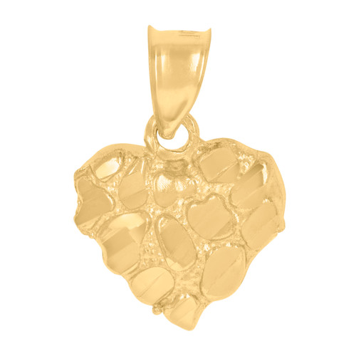 10K Yellow Gold Women's Diamond Cut 0.75" Love Charm Nugget Design Heart Pendant