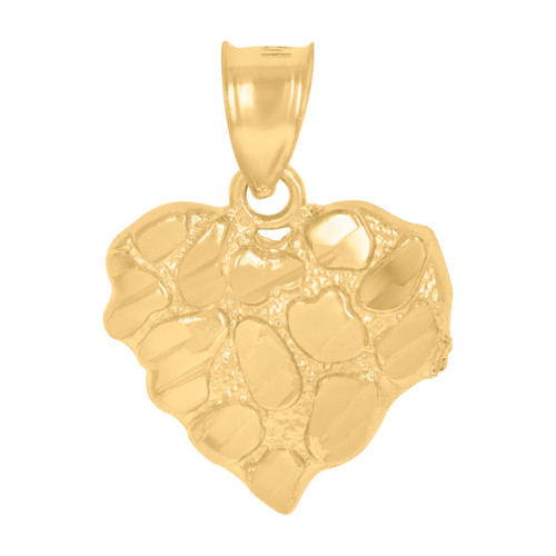 10K Yellow Gold Women's Diamond Cut 0.80" Love Charm Nugget Design Heart Pendant