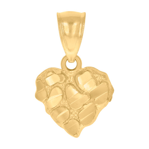 10K Yellow Gold Womens Diamond Cut 0.65" Charm Nugget Design Small Heart Pendant