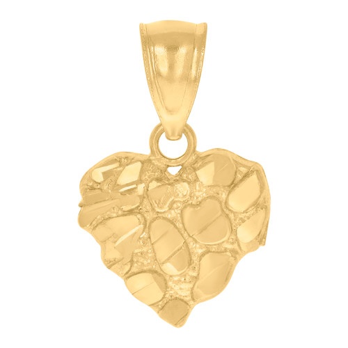10K Yellow Gold Womens Diamond Cut 0.70" Charm Nugget Design Small Heart Pendant