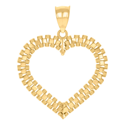 10K Yellow Gold Womens Polished 1.50" Love Charm Jubilee Link Open Heart Pendant