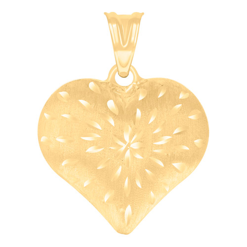 10K Yellow Gold Women's Diamond Cut 1" Charm Teardrop Etch Puffed Heart Pendant