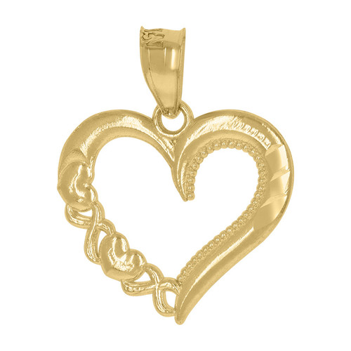10K Yellow Gold Women's 3/4" D/C Charm Infinity Link Milgrain Open Heart Pendant