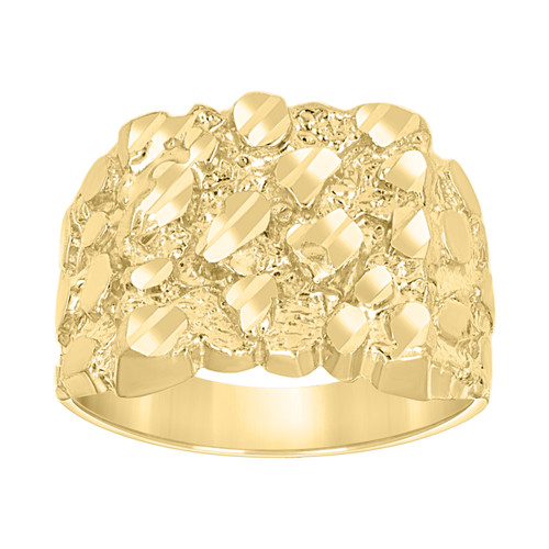 10K Yellow Gold Unisex D/C 13.5mm Textured Square Band Nugget Ring Sizes 5 to 10