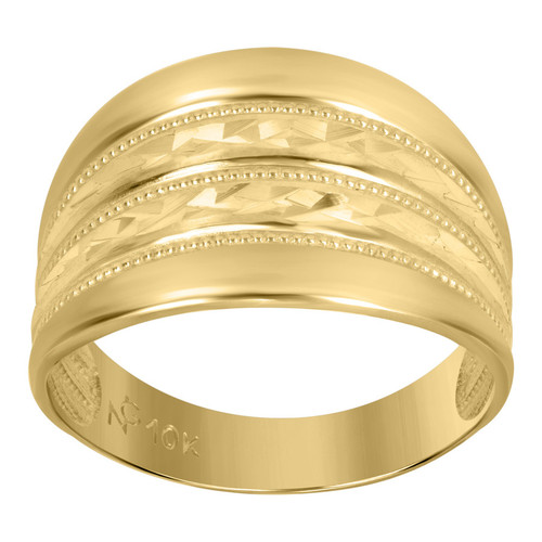 10K Yellow Gold Women's 13mm Concave Band 2 Row Diamond Cut Beaded Ring | Size 8