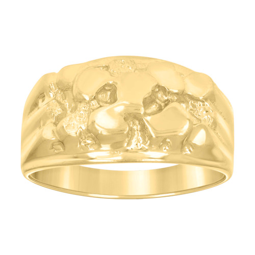 10K Yellow Gold Men's Polished 11mm Textured Statement Band Nugget Pinky Ring