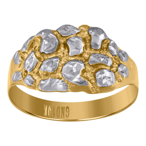 10K Two Tone Gold Women's Diamond Cut 11mm Dome Statement Band Nugget Ring