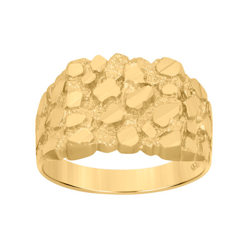 10K Yellow Gold Men's Diamond Cut 13mm Square Statement Band Nugget Pattern Ring