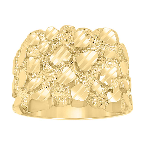 10K Yellow Gold Men's Diamond Cut 15mm Texture Square Statement Band Nugget Ring