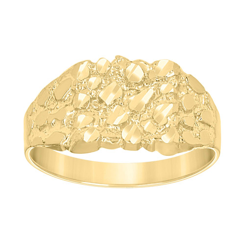 10K Yellow Gold Unisex Diamond Cut 9mm Texture Square Statement Band Nugget Ring