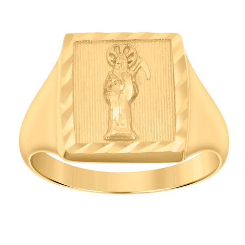 10K Yellow Gold Men's D/C 14.5mm Square Angel of Death Grim Reaper Pinky Ring