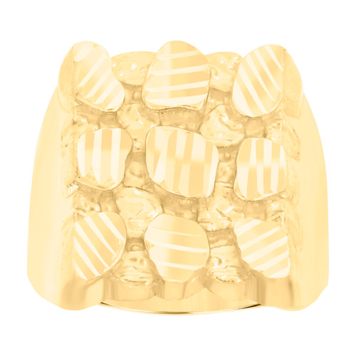 10K Yellow Gold Men's 19mm Diamond Cut Square Textured Band Nugget Pattern Ring