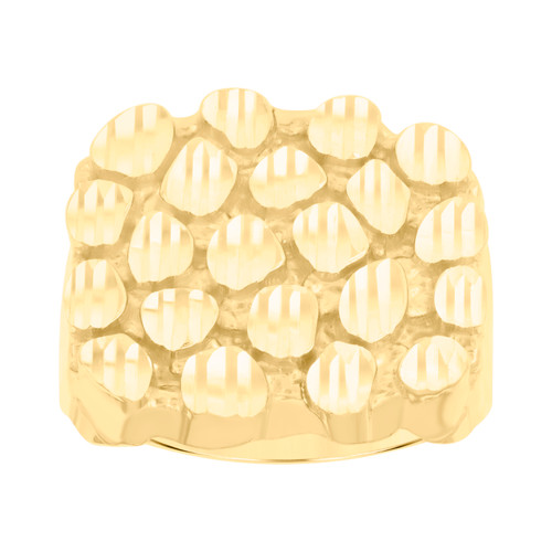 10K Yellow Gold Mens 18.5mm Diamond Cut Square Textured Band Nugget Pattern Ring