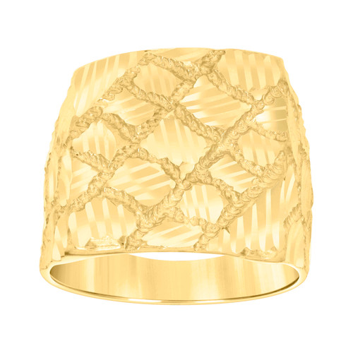 10K Yellow Gold Men's Diamond Cut 18.5mm Square Top Band Nugget Pattern Ring