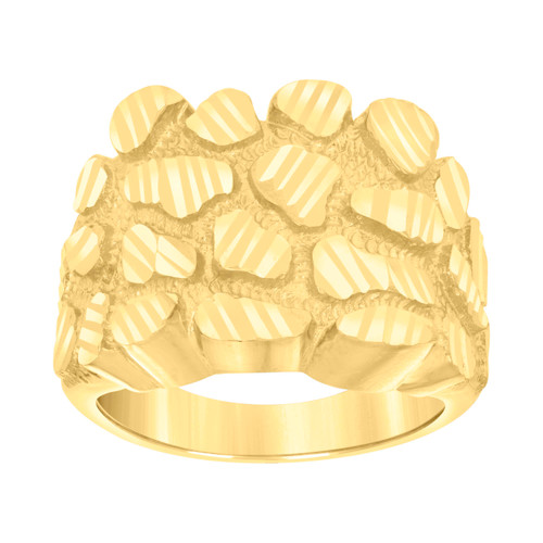 10K Yellow Gold Men's Diamond Cut 17mm Dome Top Band Nugget Cluster Pattern Ring