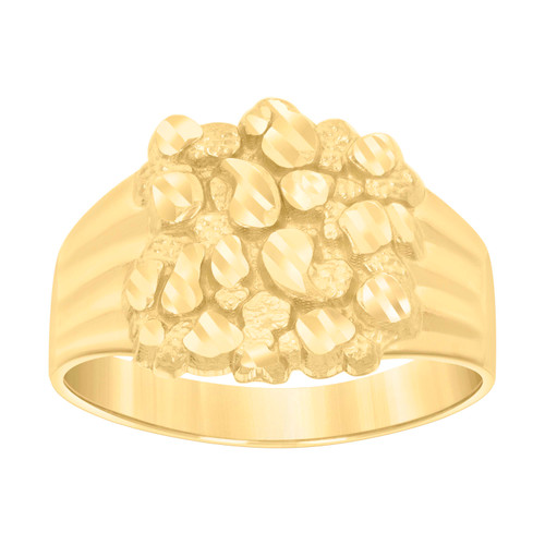 10K Yellow Gold Womens D/C 14.5mm Groove Cluster Pattern Band Nugget Design Ring