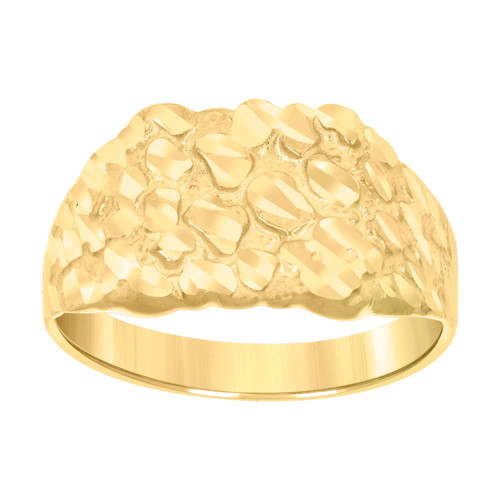 10K Yellow Gold Women's Diamond Cut 10mm Domed Band Cluster Nugget Pattern Ring
