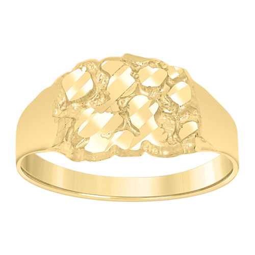 10K Yellow Gold Womens D/C 8mm Textured Square Band Nugget Pattern Ring | Size 5