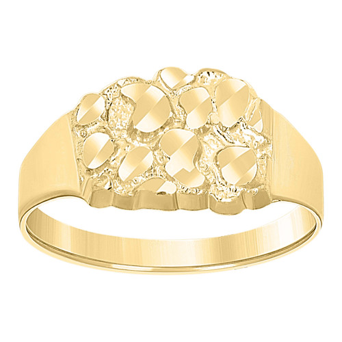 10K Yellow Gold Womens D/C 8mm Textured Square Band Nugget Pattern Ring | Size 6