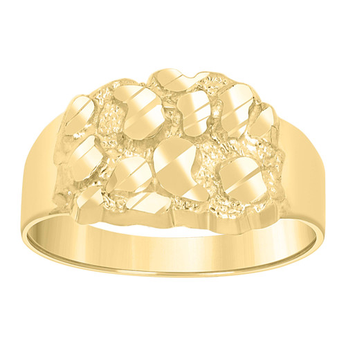 10K Yellow Gold Women's D/C 10mm Textured Square Band Nugget Pattern Ring Size 6