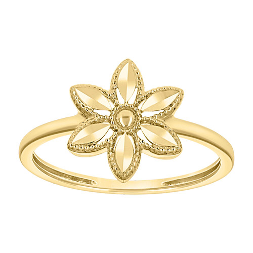 10K Yellow Gold Women's 11mm Diamond Cut Floral Band Beaded Starflower Ring