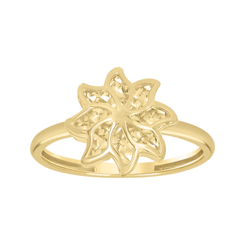 10K Yellow Gold Women's 11mm Diamond Cut Floral Design Blooming Starflower Ring