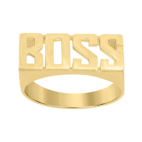 10K Yellow Gold Men's 8mm Textured Block Font Statement Band BOSS Pinky Ring