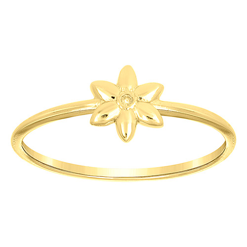 10K Yellow Gold Women's 7mm Polished Plain Band Floral Starflower Fashion Ring