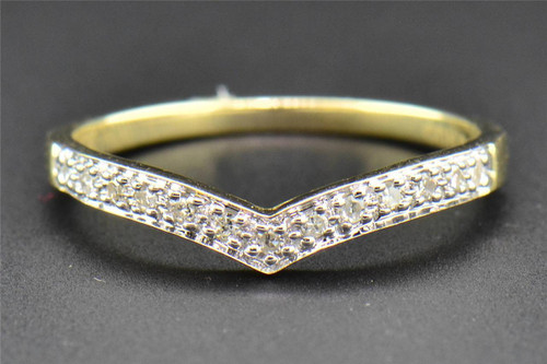 Diamond Wedding Band Curved 10K Yellow Gold Round Cut Ladies Prong Ring 0.09 Ct.