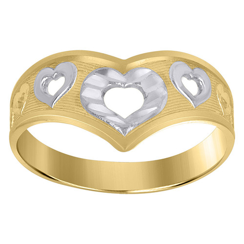 10K Two Tone Gold Women's Diamond Cut 10.5mm Love Band Pointed Curve Heart Ring