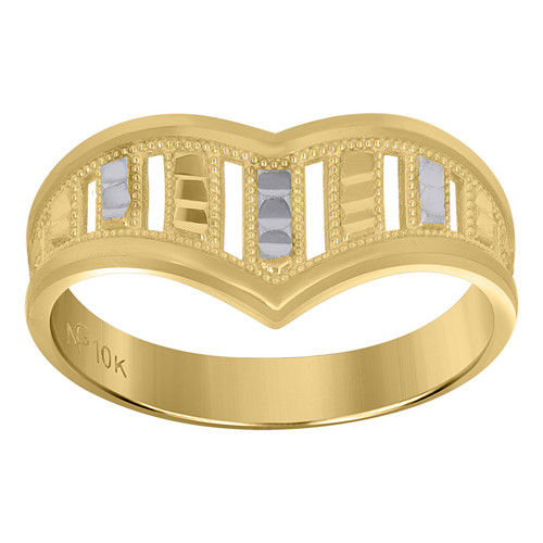 10K Two Tone Gold Women's Polished 10mm Textured Band Geometric Bar Pointed Ring