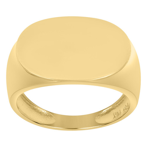 10K Yellow Gold Men's Polished 13.5mm Engraveable Top Oblong Oval Signet Ring