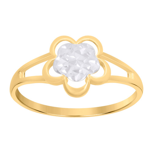 10K Two Tone Gold Women's High Polished 9.5mm Split Shank Plumeria Flower Ring