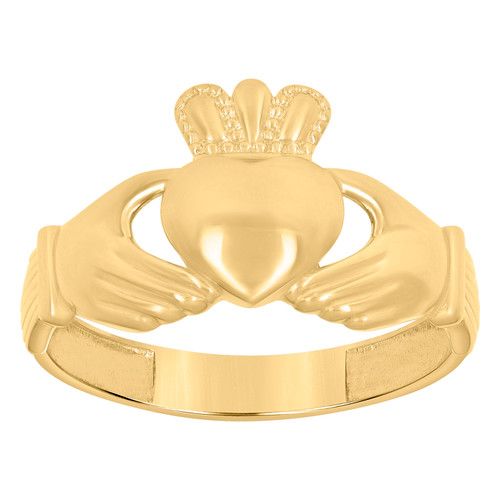 10K Yellow Gold Women's Polished 12mm Hands Holding Heart Claddagh Love Ring