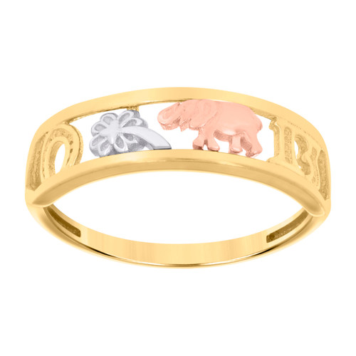 10K Tri Color Gold Womens 5.5mm Open Band Clover Owl Good Luck Lucky Charms Ring