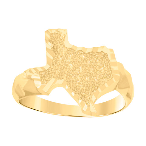 10K Yellow Gold Unisex Diamond Cut 17mm USA Map Textured State of Texas Ring